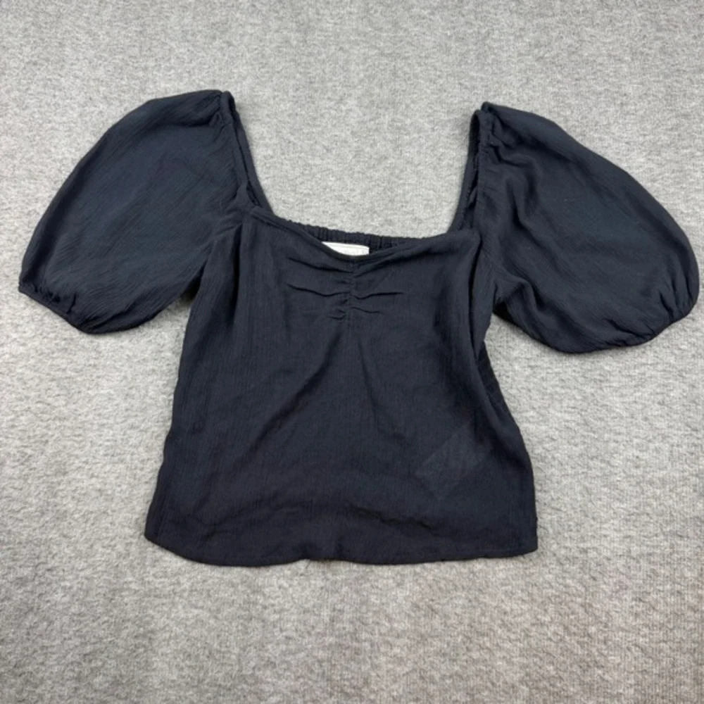 Abercrombie & Fitch Puff Sleeve Top Women's XS Black Smocked Back Square‎ Neck
